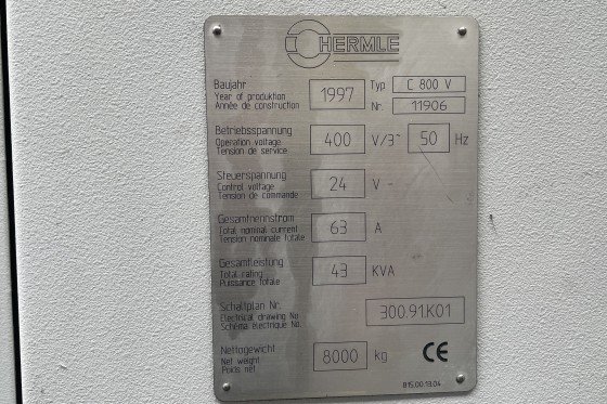 HERMLE - C800V 3-axis CNC machine (VMC) used | Mach4Metal