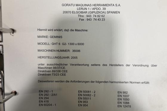 Geminis Goratu - GHT6-1300 x 6000